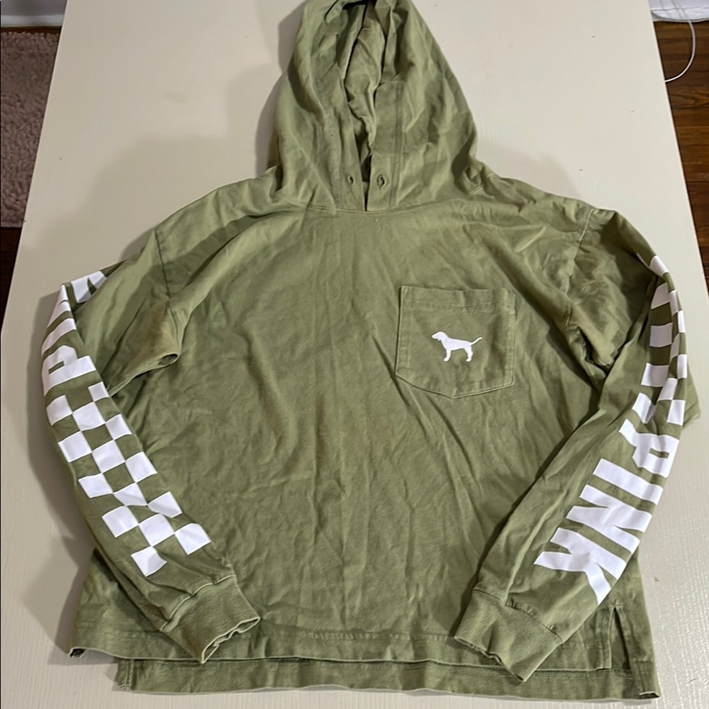 PINK VS Green Thin Lightweight Hoodie- Size XS